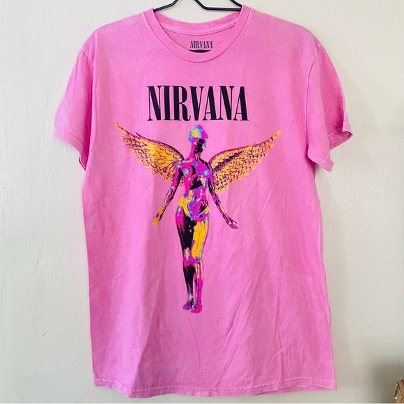 NIRVANA Pink In Utero Live 93 Concert T Shirt Angel Graphic Tee Women’s Medium - Picture 9 of 9